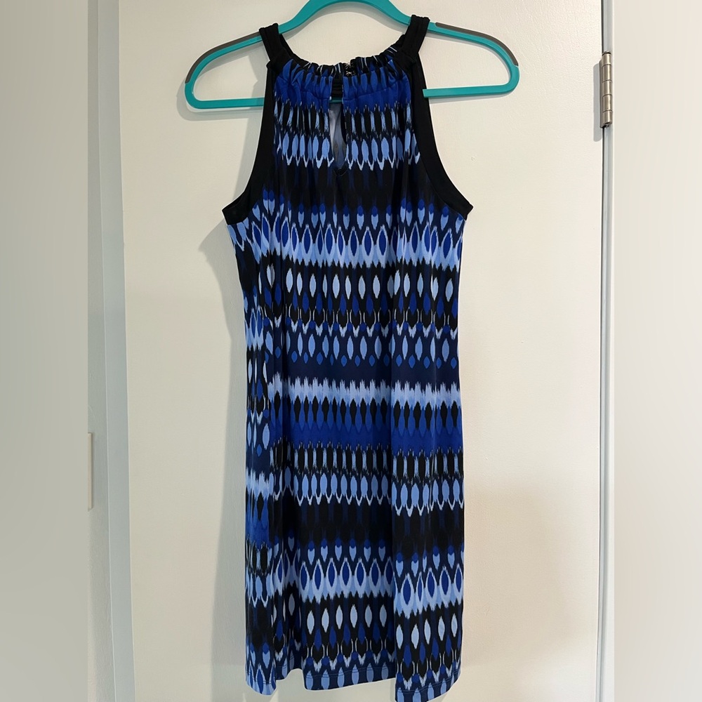 Apt. 9 Blue and Black Geometric Midi Dress Size Medium